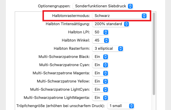 Siebdruck Einstellungen