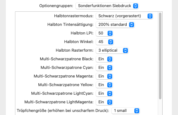 Siebdruck Einstellung Vorgerastert