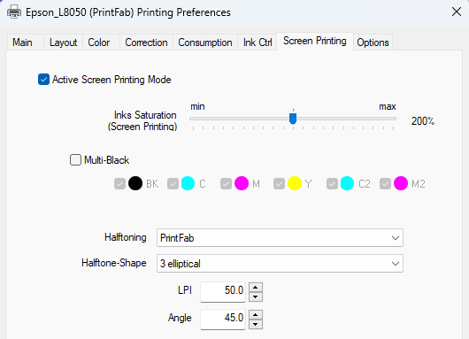 Siebdruck Einstellungen